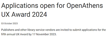 Applications open for OpenAthens UX Award 2024