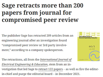 SAGE RETRACTS MORE THAN 200 PAPERS FROM JOURNAL FOR COMPROMISED PEER REVIEW