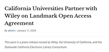 California Universities Forge Historic Open Access Agreement with Wiley