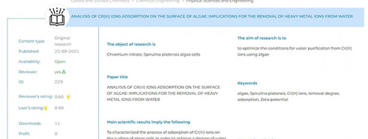 PERSPECTIVE SCIENTIFIC DEVELOPMENTS: ANALYSIS OF CR(III) IONS ADSORPTION ON THE SURFACE OF ALGAE: IMPLICATIONS FOR THE REMOVAL OF HEAVY METAL IONS FROM WATER