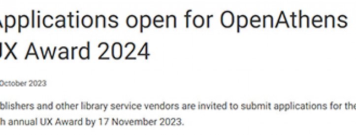 Applications open for OpenAthens UX Award 2024